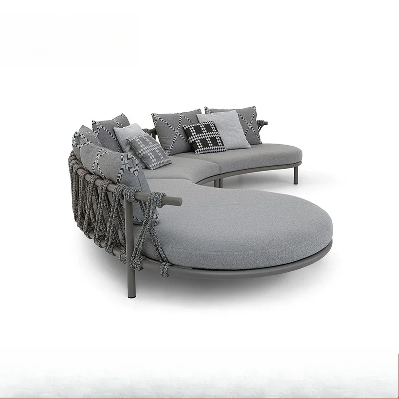 Outdoor rope-woven sofa, bed and breakfast hotel outdoor leisure woven sofa, open-air curved multi-person leisure chair
