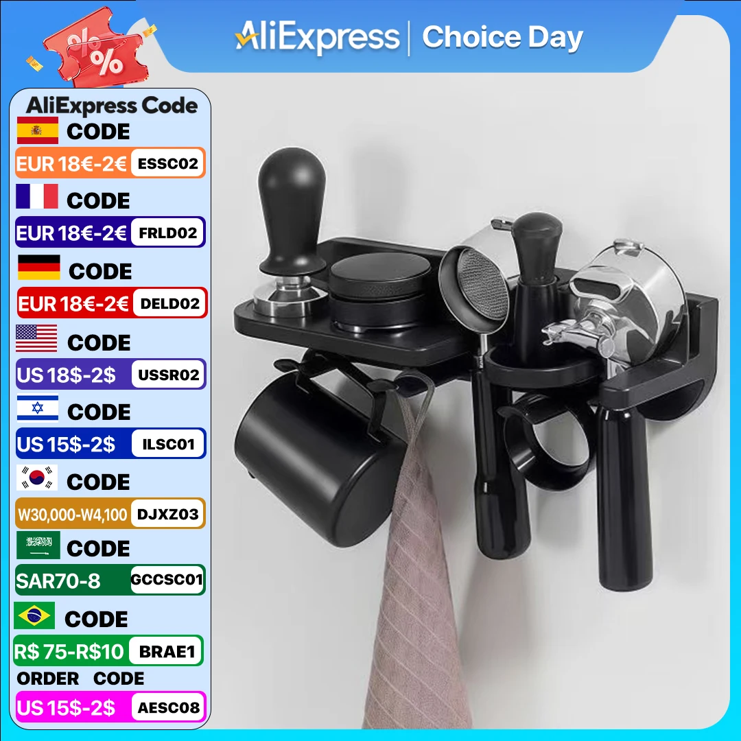 Support mural pour porte-filtre à café, support mural, rangement pour ensemble de café, support de filtre à expresso auto-adhésif, 51 mm, 54 mm, 58 mm, accessoire
