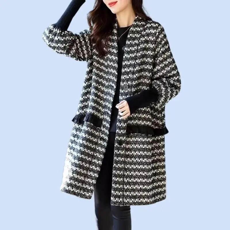 

2025 Новое женское осенне-зимнее пальто средней длины толщиной мм, повседневное комфортное теплое свободное пальто в западном стиле средней длины, шерстяное пальто большого размера