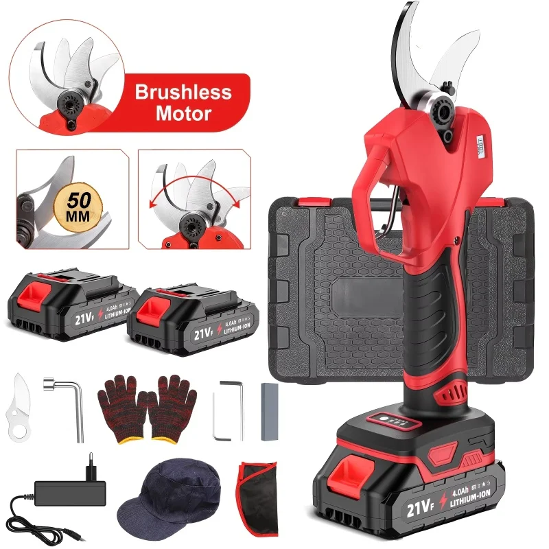Ciseaux électriques sans balais de 50mm, 1000W/900W/W, rechargeables sans fil, pour arbre de jardin, bonsaï, tasse avec batterie 21V