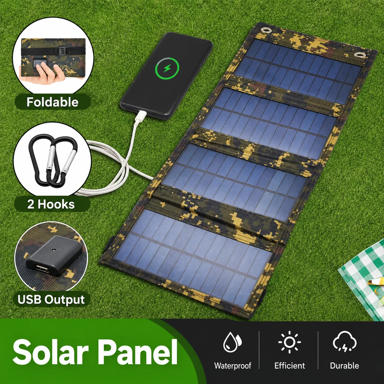 Foldable solar panel 20W portable solar panels charger USB 5V DC Full time power solar panel mobile power supply