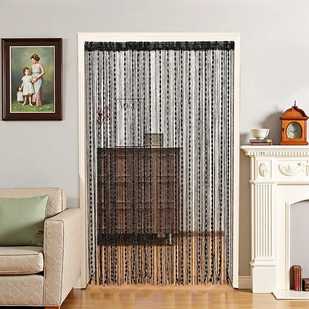 Elegant Polyester Decorative Door Curtain with Tassels and s for Living Room or Wedding - Black Gray 100x200cm