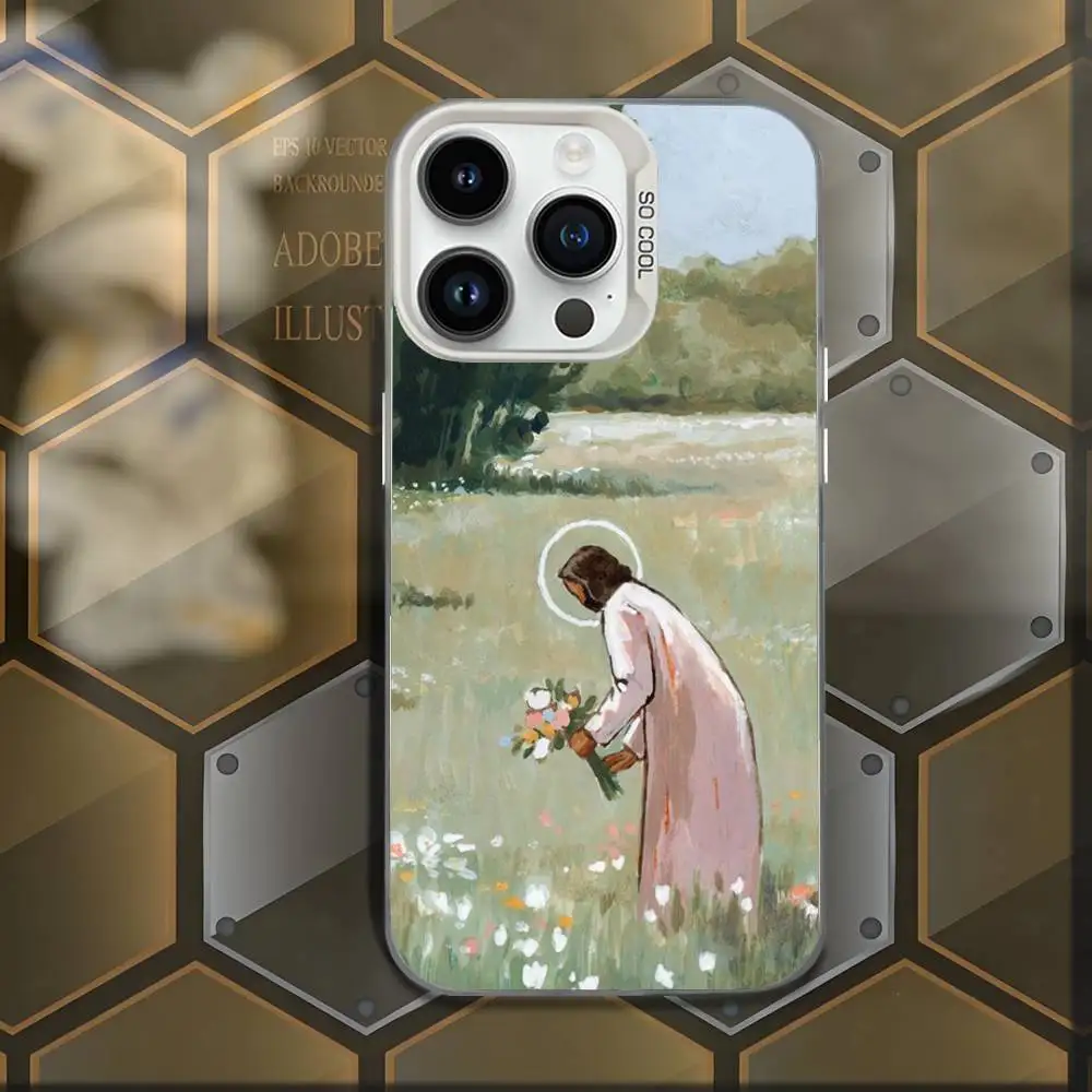 Versículo de la Biblia cristiana Jesús funda de teléfono para iPhone 16,15,14,13,12,11, Mini,Pro,E,MAX blanco caramelo mate cubierta a prueba de golpes