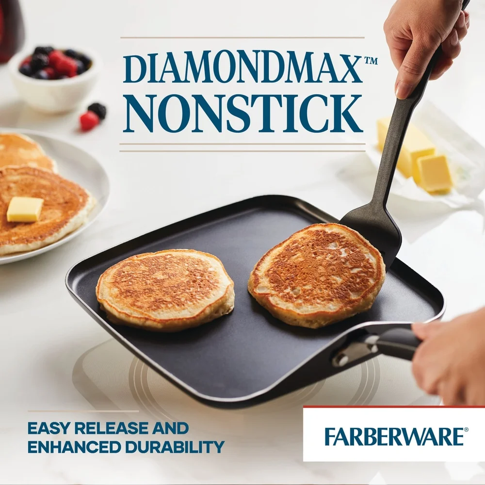 صينية مربعة من الألومنيوم غير لاصقة آمنة للاستخدام في غسالة الأطباق مقاس 11 بوصة، أواني طهي للمطبخ شديدة التحمل، آمنة ومتينة وسهلة التنظيف DiamondMax