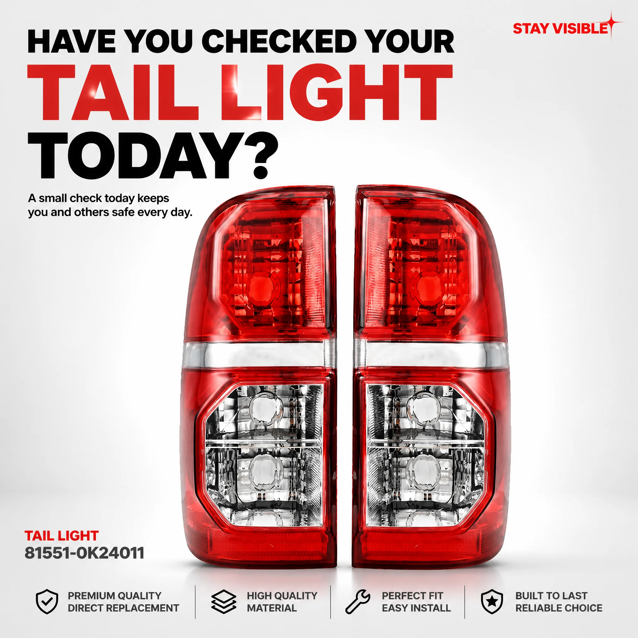 LED Tail Light Assembly Brake Lamp for Toyota Hilux 2012-2014 Rear Light Replacement