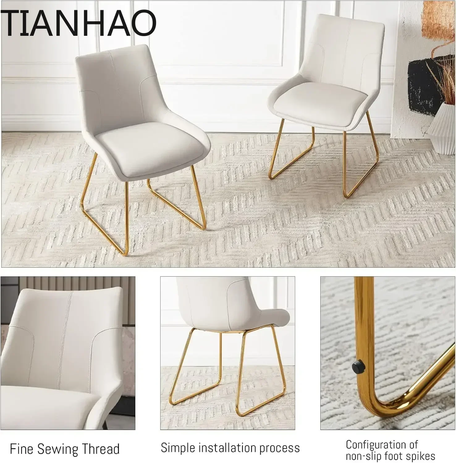 Dining Chair Set of 4, Mid Century Modern Faux Leather Dining Chair, Kitchen Side Comfy Chairs (4-Gold Legs)