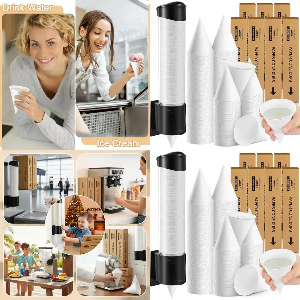

4 oz Snow Cone Cups - 1400 Pack Thickened Disposable Cups with Wall-Mount Dispenser for Shaved Ice Treats