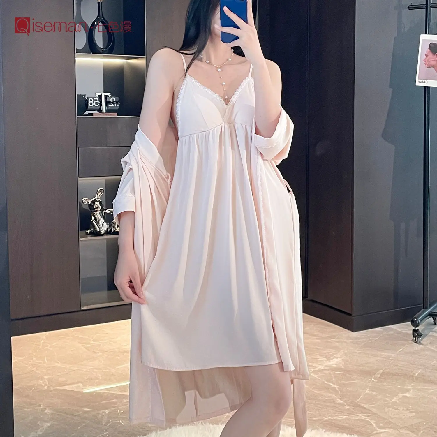 2Pcs Satin Chiffon Bathrobe Gown Set Women Lace Sleepwear Robe Nightgown Suit Spring Summer Nightdress Kimono Loungewear