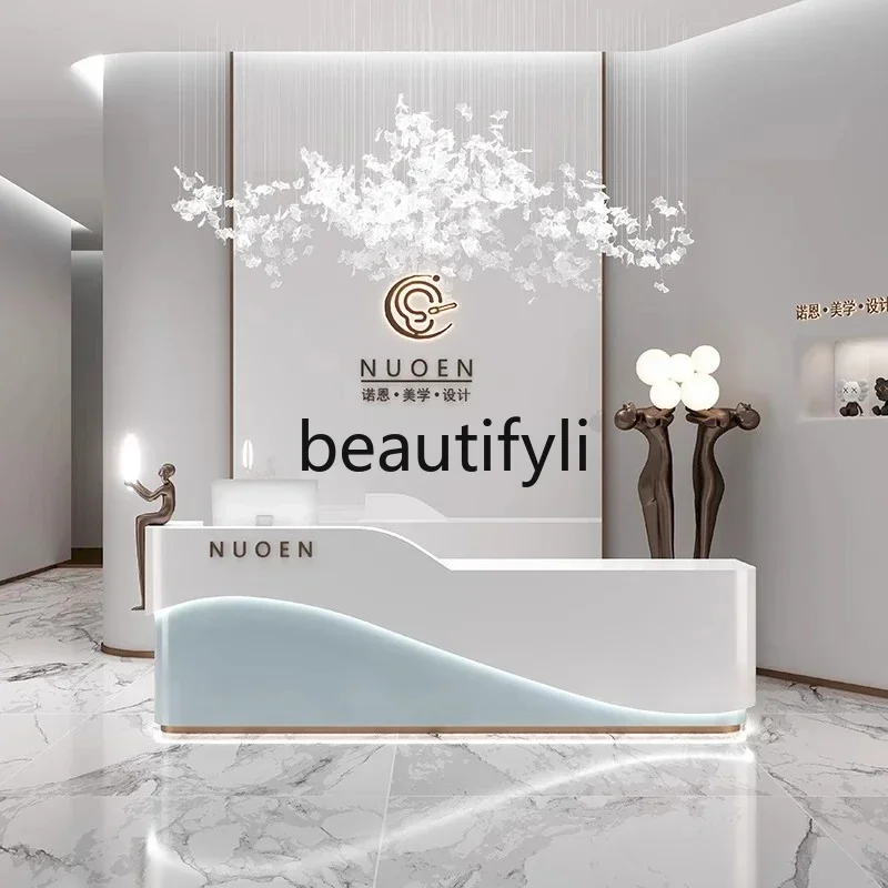 zzqClothing Store Bancone cassiere Semplice e moderno Salone di bellezza Bancone reception aziendale d'arte curvo di lusso leggero