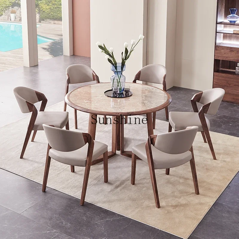 

North American black walnut rock slab dining table creative solid wood round dining table