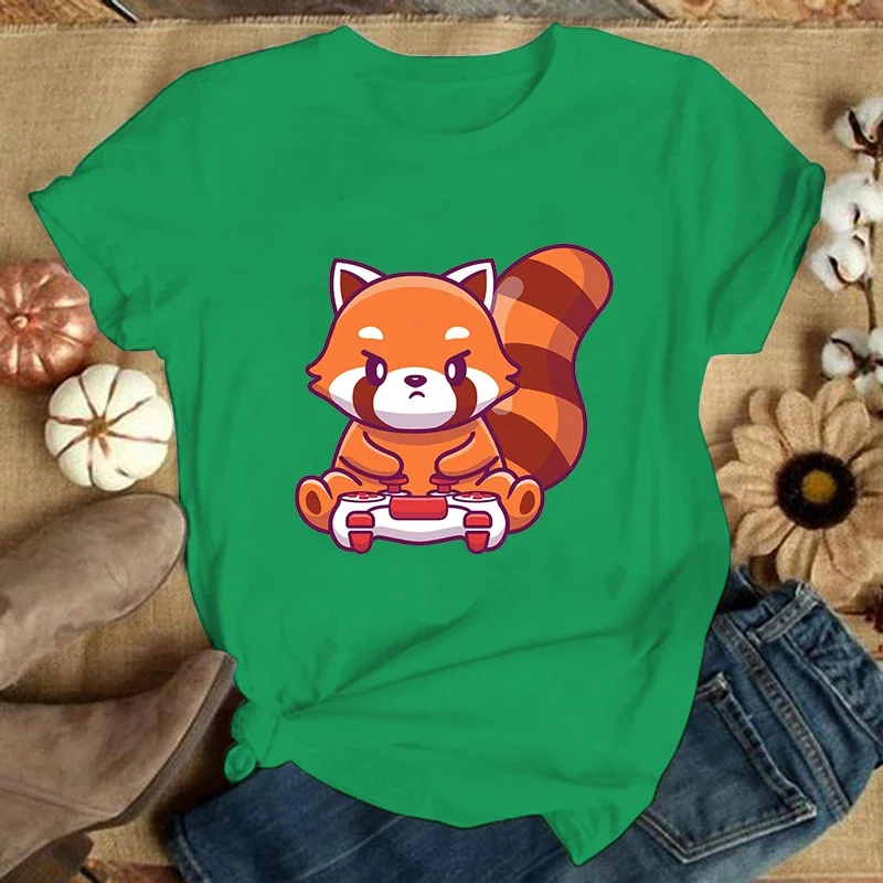 (Premium T-shirt)Red Panda Games T-Shirt Women Fashion Harajuku T Shirt Summer Cool Short Sleeve Hip Hop Top Tee