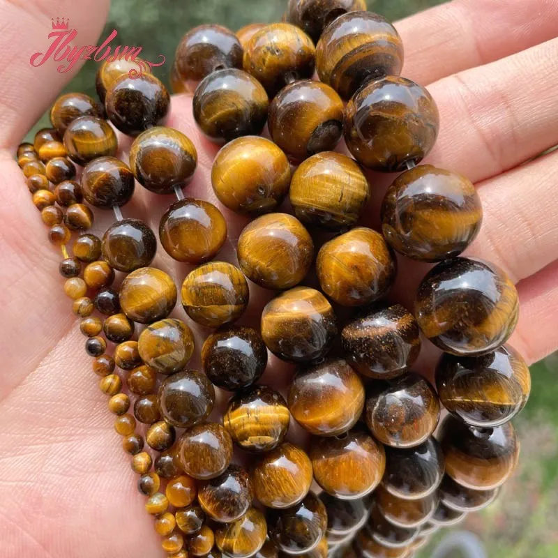 Natural Yellow Tiger's Eye Smooth Stone Beads For Necklace Bracelet Jewelry Making Strand 15