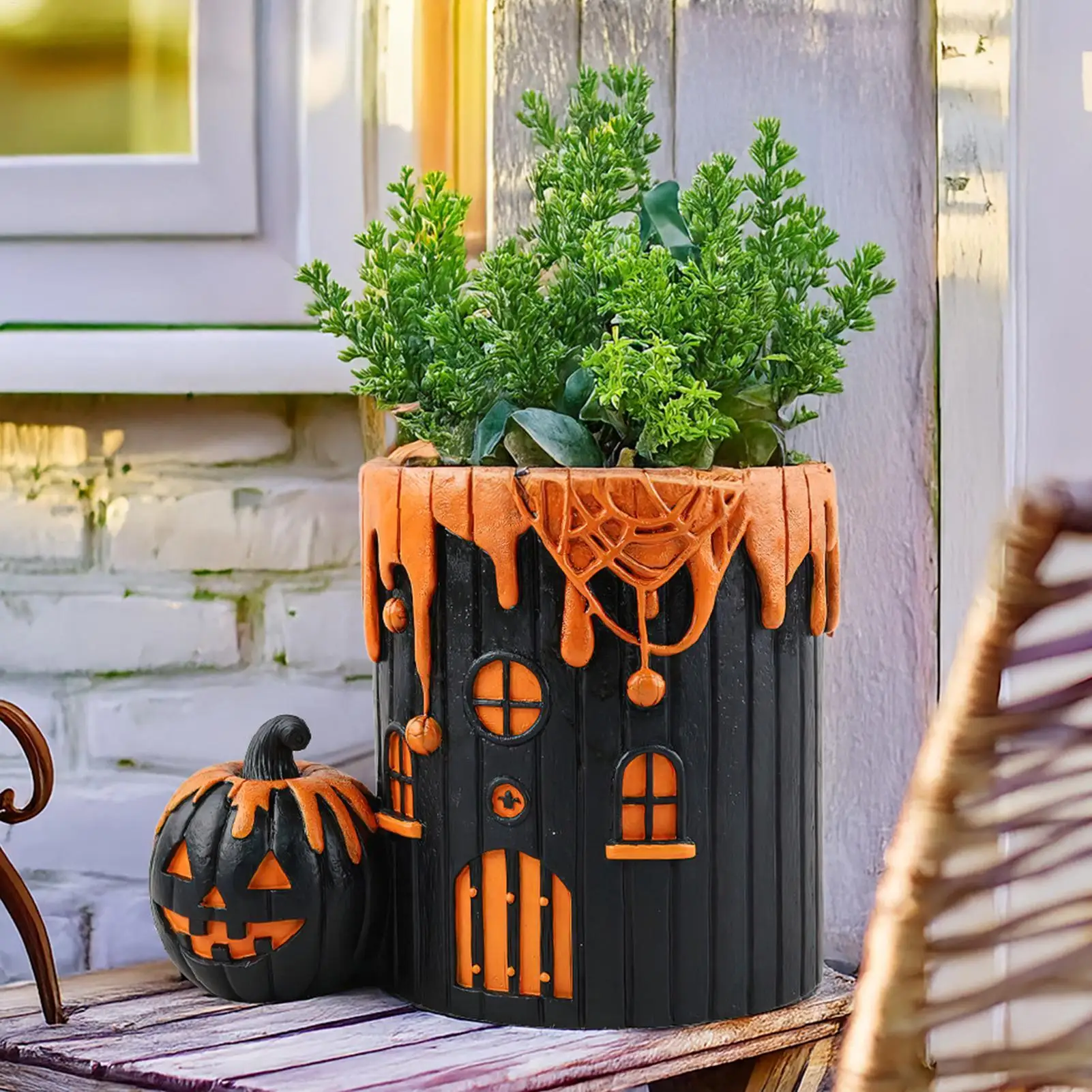 

Halloween Planter Plant Pot Pumpkin Decorative Vase Realistic Table Centerpiece Festival Decoration For Apartment Party Bedroom