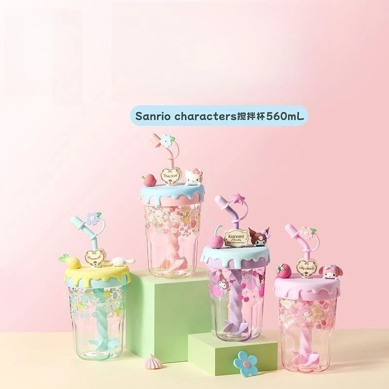 

Кружка для воды Sanrio Hello Kitty Kuromi My Melody Cinnamoroll с соломинкой, модная студенческая кружка для смешивания напитков, милый и стильный дизайн