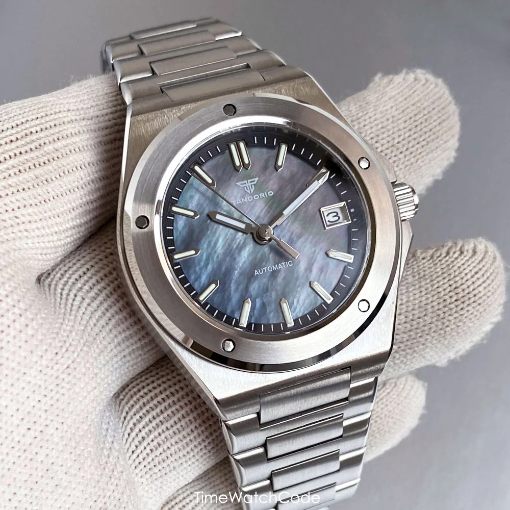 

Tandorio новые автоматические часы NH35A для мужчин, механический перламутровый циферблат, светящийся 10 бар, водонепроницаемое сапфировое стекло, 40 мм