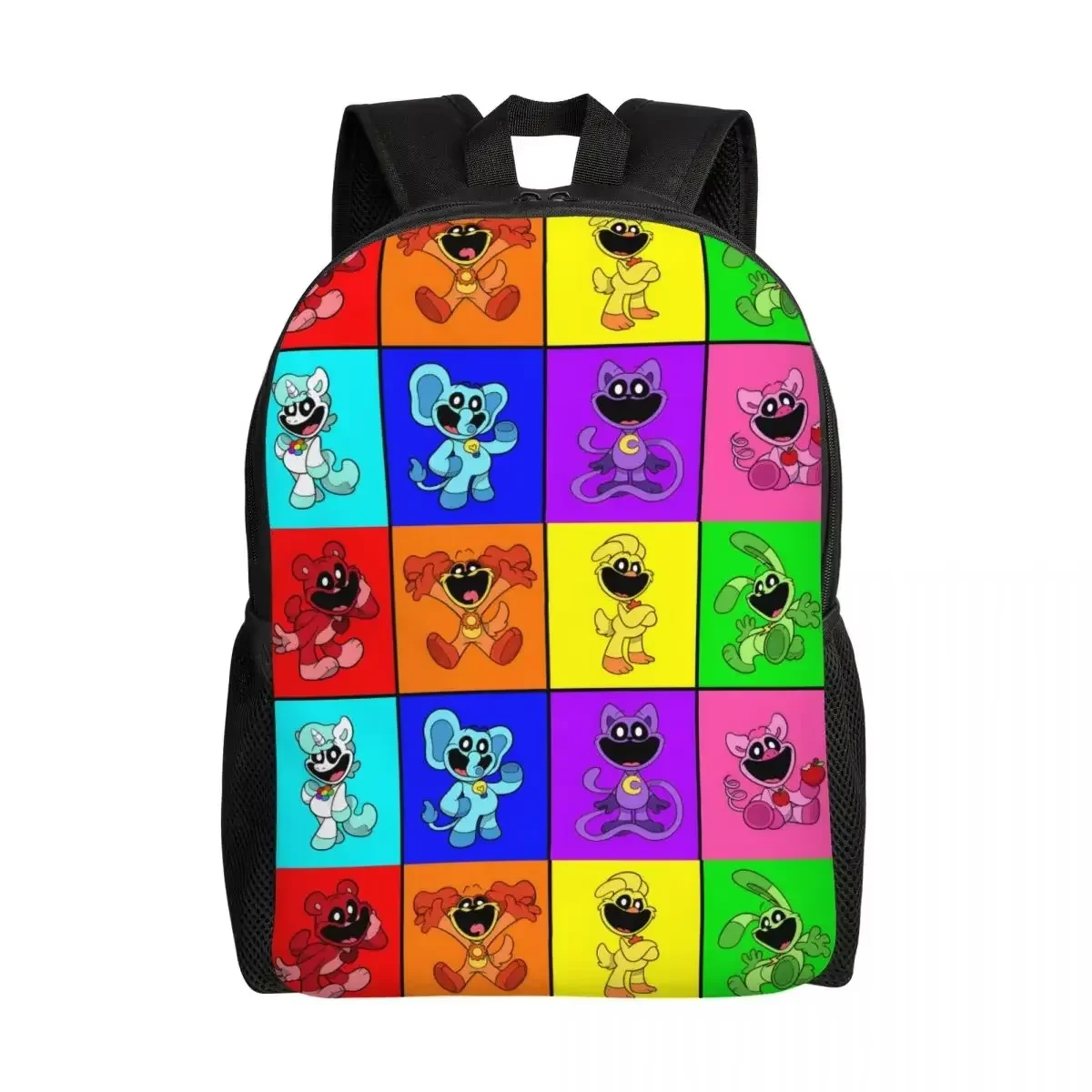 

Personalized Purple Smiling Big Mouth Cat Critters Backpack Men Women Casual Bookbag for School College Animated Game Bags