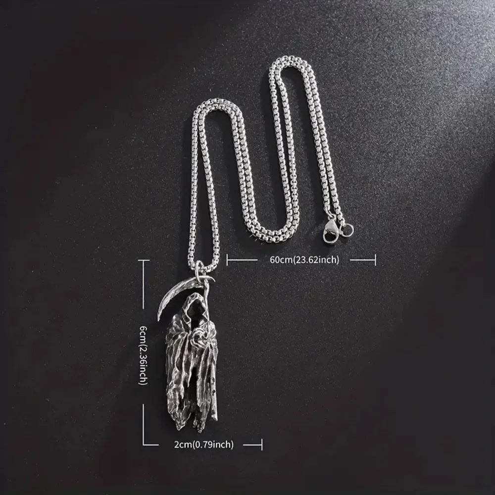Simple Death Scythe Skull Necklace Pendant Fashion Party Niche Accessories Sweater Chain Halloween Men and Women Pendant Jewelry image 6