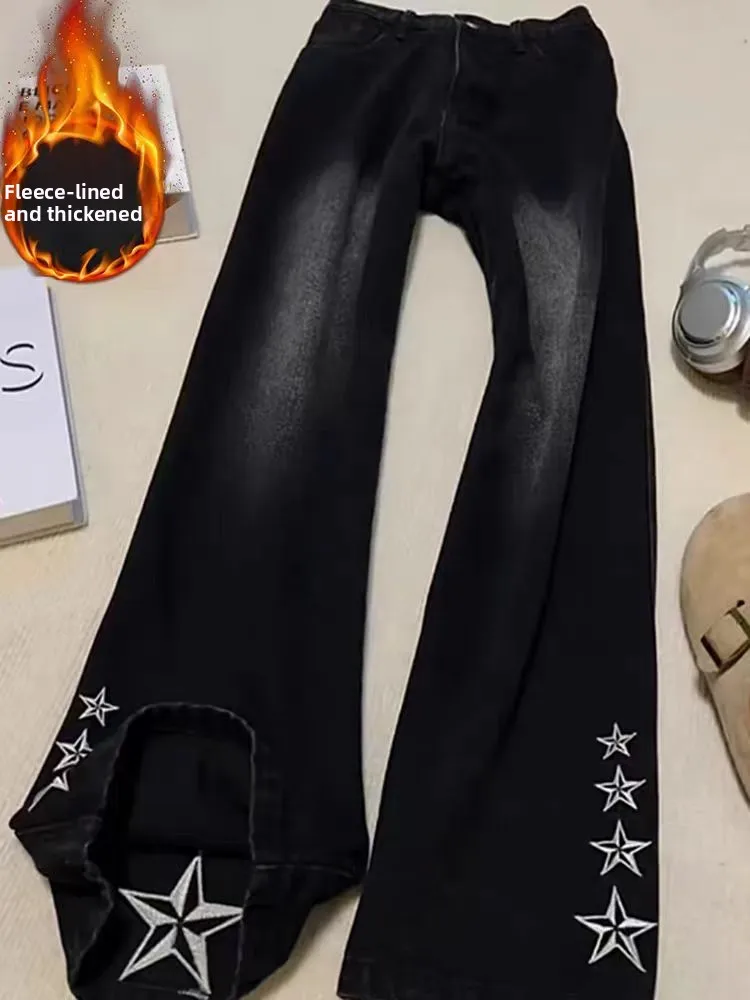 

Мужские джинсы American Retro Cleanfit в стиле High Street, слегка расклешенные брюки, модные брендовые джинсы прямого кроя в стиле Cool Streetwear