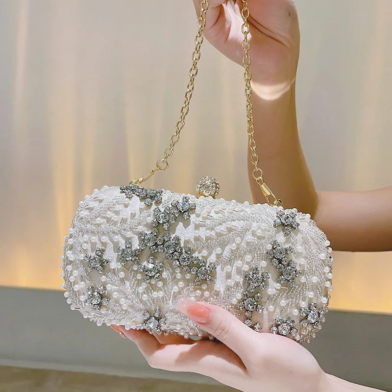 Women Clutch Bag High-class Ladies Coin Purse Niche Party Handbag Dinner Bags Dress Bridesmaid Bag Hand-beaded Pearl Wallet