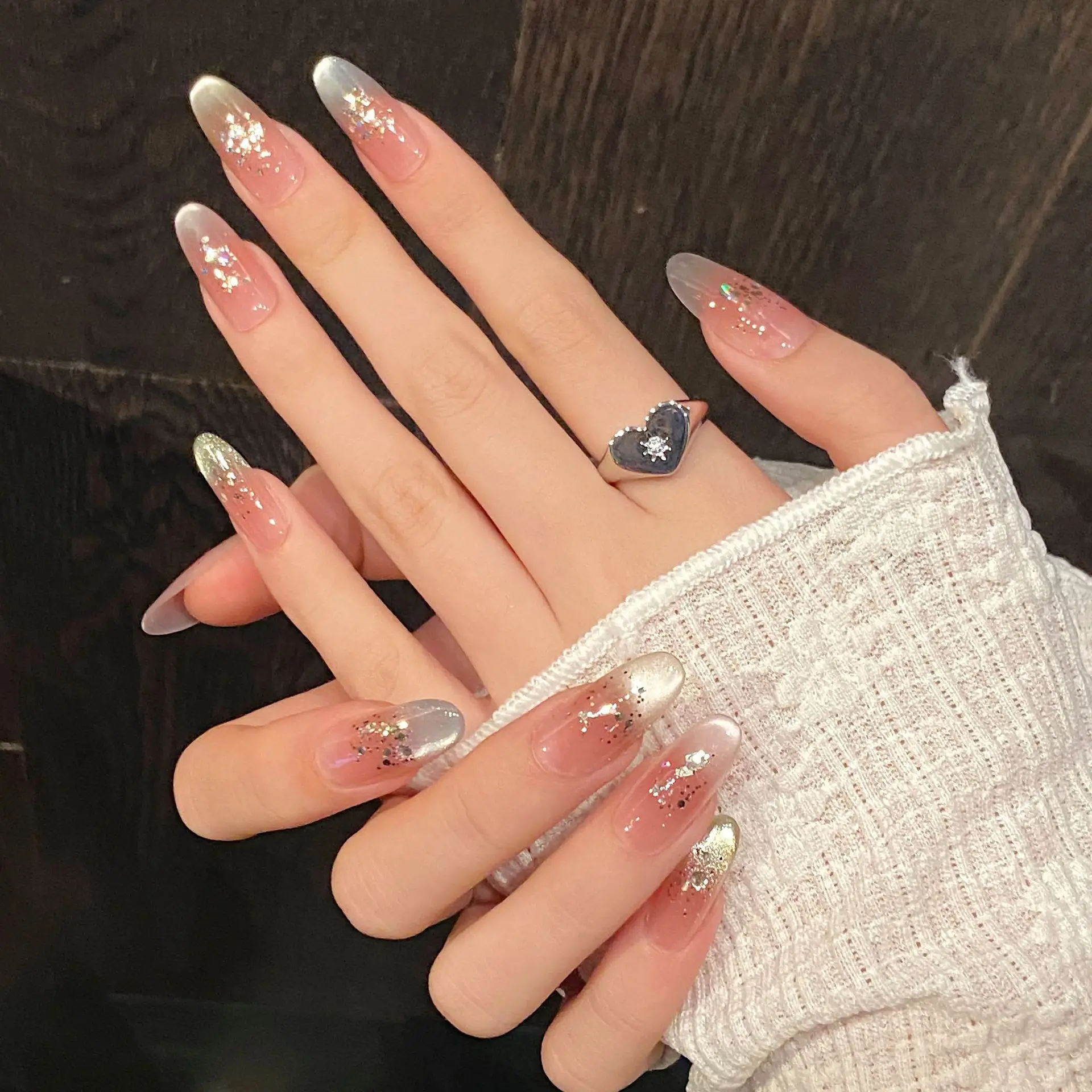 10 szt. Ręcznie Robione Paznokcie Naklejane Efekt Kociego Oka Tęczowy Dopaminowy Pełne Pokrycie Paznokci Dla Kobiet i Dziewcząt Odpinane Paznokcie do Noszenia