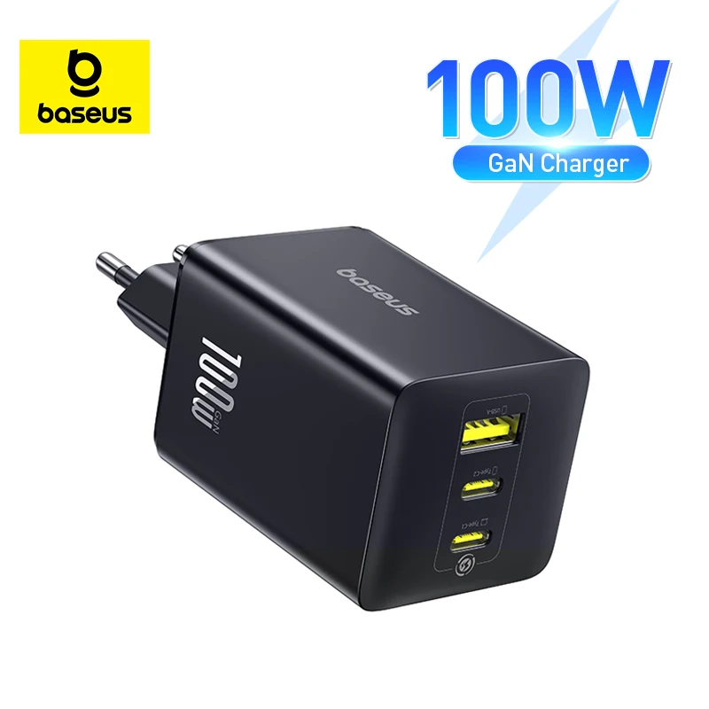 Baseus 100W GaN Зарядное устройство Быстрое зарядное устройство для Xiaomi Samsung iPhone Ноутбук Планшет Зарядное устройство типа C Зарядное устройство QC PD с USB-зарядным устройством для телефона