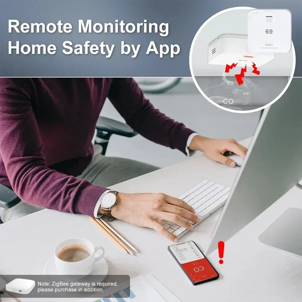 Detector de alarma de CO Tuya ZigBee, detección inalámbrica de sensor de monóxido de fuga de gas, sirena de gas para el hogar, alarma de aplicación de seguridad inteligente para el hogar Tuya