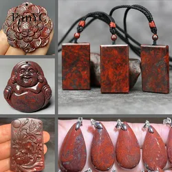 Natural Meteorite Ruby Buddha Pendant Chicken Blood Stone Water Drop Jade Pendant Magnetic Ping An Brand Necklace Men and Women