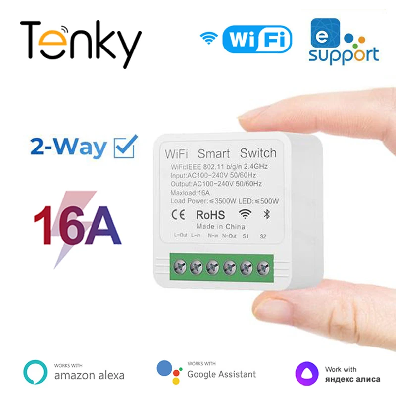 eWeLink 16A Mini WiFi Smart Switch Light 2-way Control Module Timer Wireless Remote On Off Breaker Work with Alexa Google Home