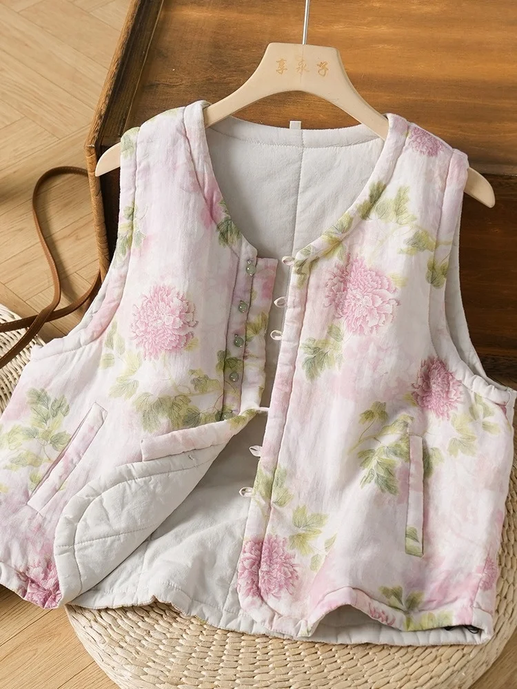 

Handmade Cotton Linen Vest Outerwear Women's Winter Home Clothes Thin Cotton oulder Pad Vest Top Thiened Winter Sle