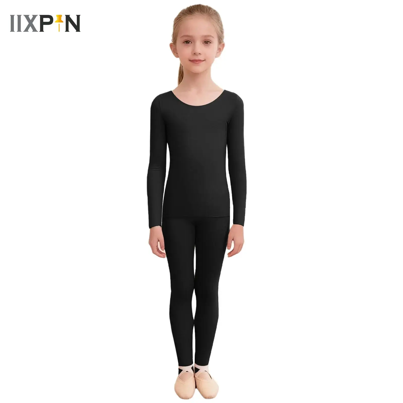 

Детский костюм для балета и танцев для девочек: термобелье для весны и осени, эластичный лонгслив + леггинсы (обычные/с ушками)