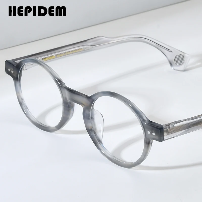 HEPIDEM Acetate Eyeglasses Frame Men 2026 New Retro Round Glasses Women Famous Brand Designer Japanese Handmade Spectacles 9430