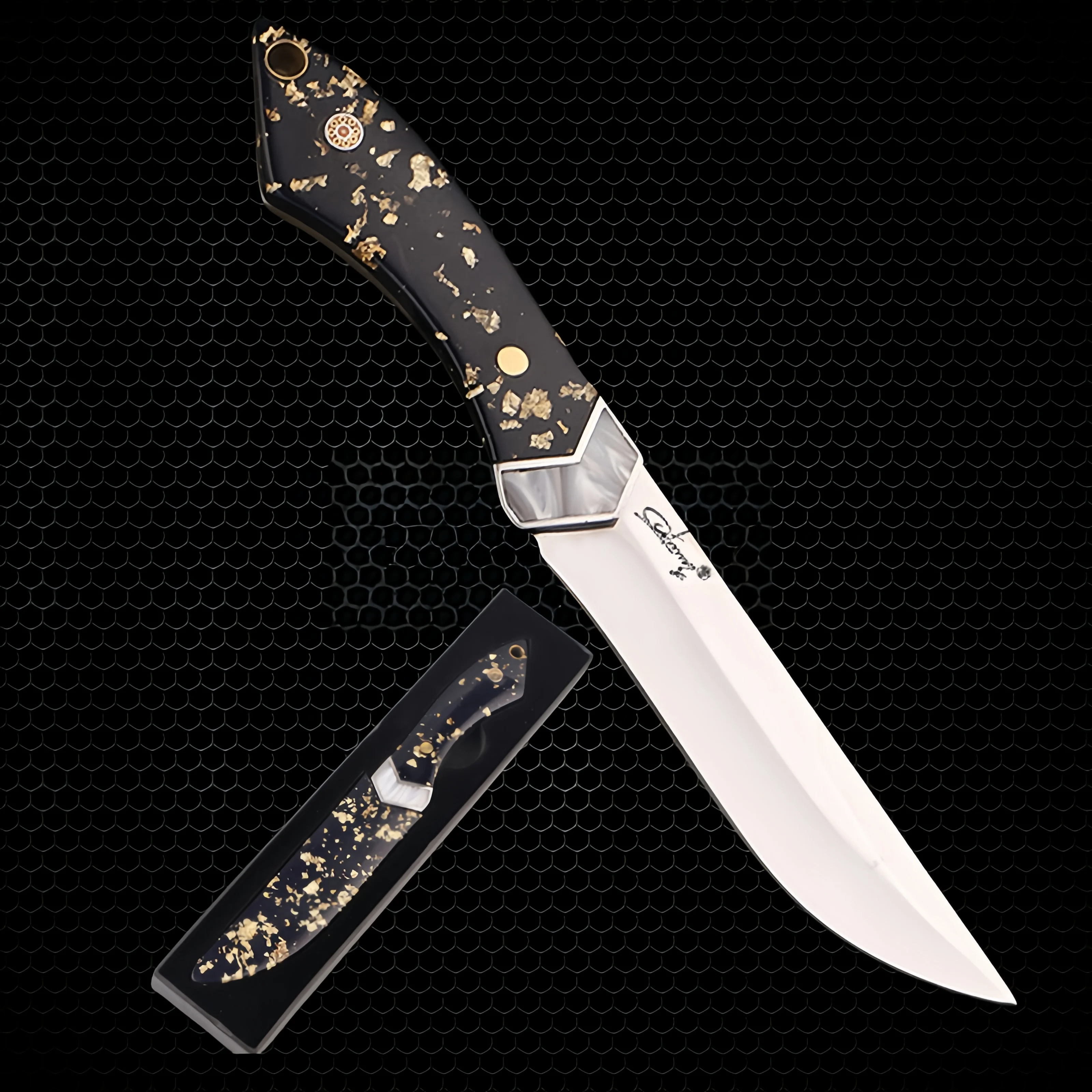 

Нож для выживания фруктов на открытом воздухе, высокая твердость, скандинавский глянцевый зеркальный нож для сбора, нож для выживания в кемпинге, акриловая ручка из золотой фольги