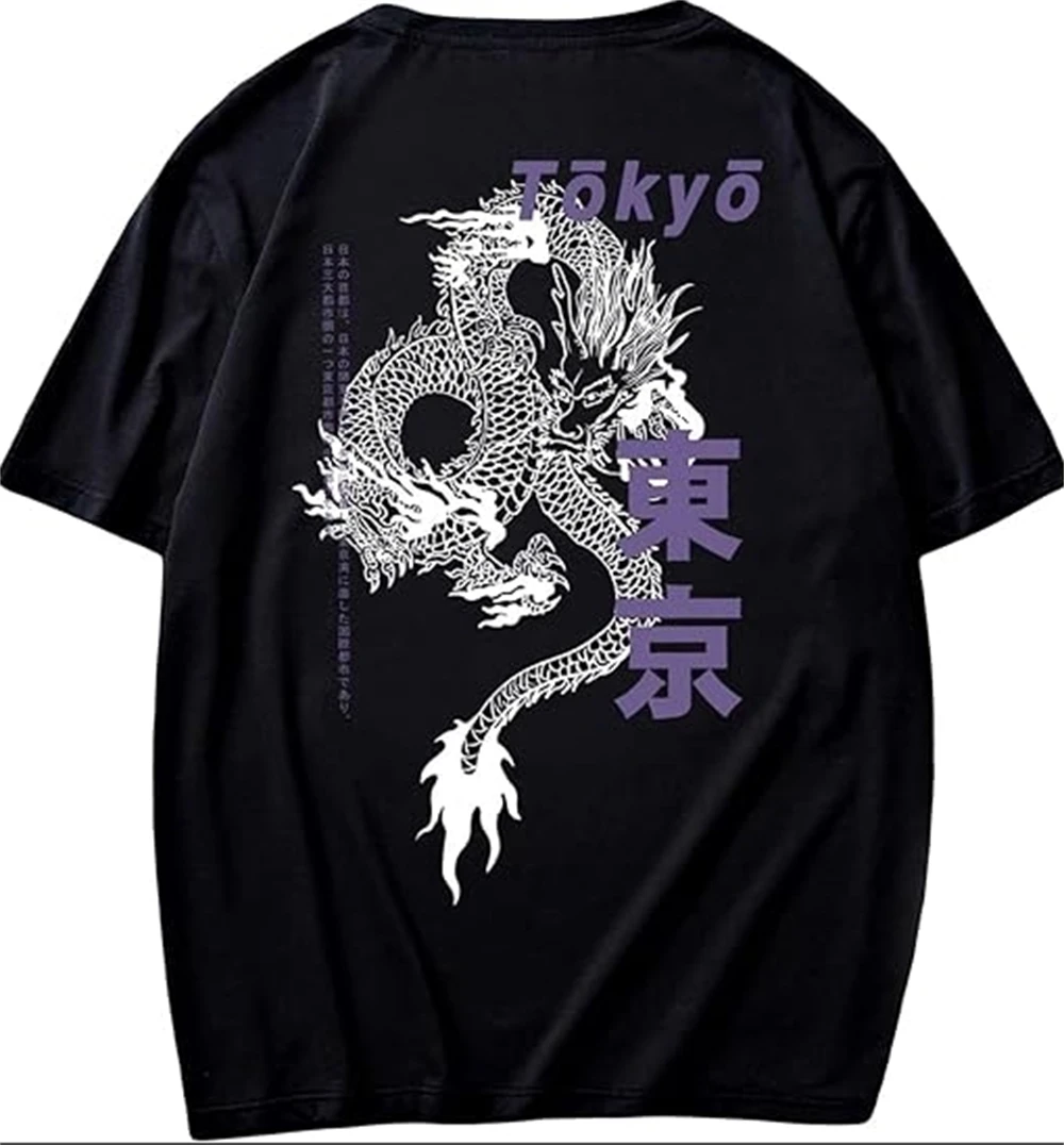 JRJZ NEWS 2024 Men's Graphic Print Short Sleeve T Shirt Dragon Summer Round Neck Casual Tee Top Y2K WOMEN