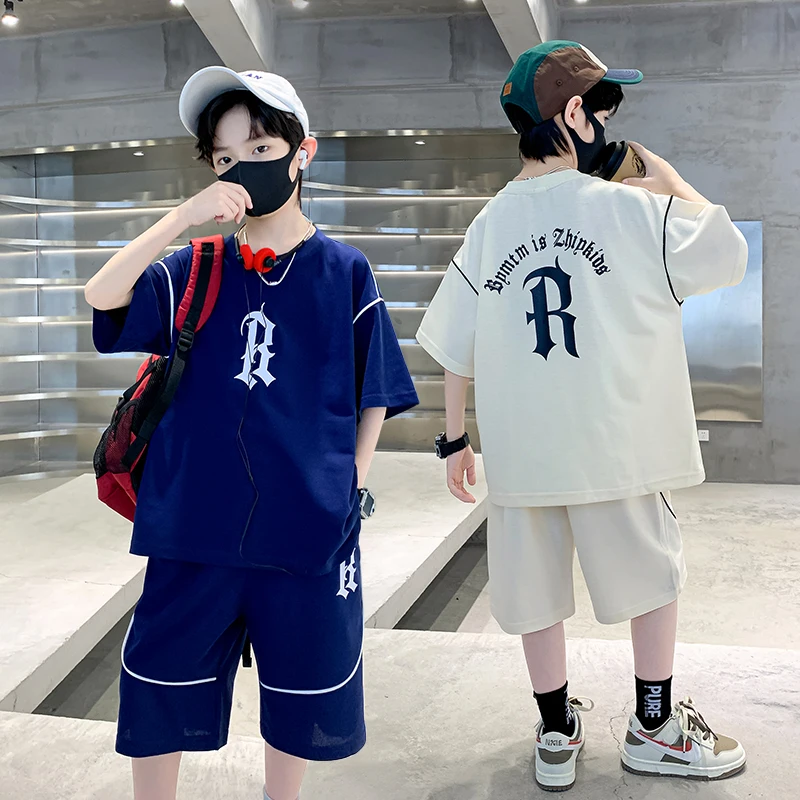 

Hot Sale Teen Boys Summer Clothing Set Tshirt Shorts Costume Suit Kids Fashion Streetwear Outfit Teenage Child Letter Tracksuit
