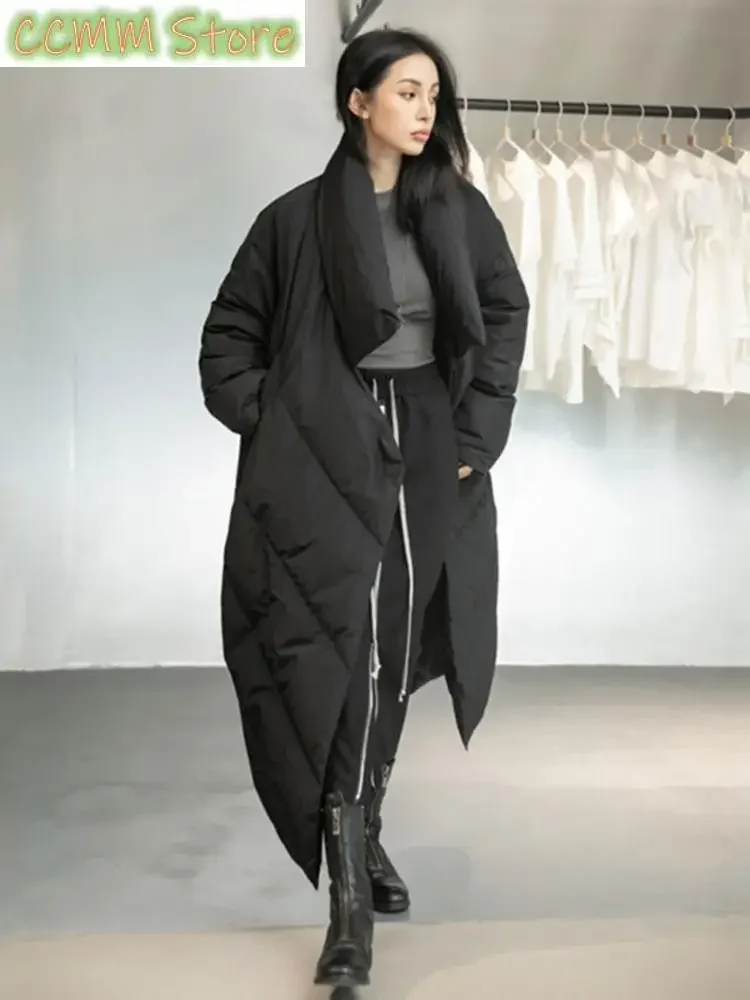 Loose Fit Black Long Down Jacket New Stand Collar Long Sleeve Warm Women Parkas Fashion Tide Autumn Winter