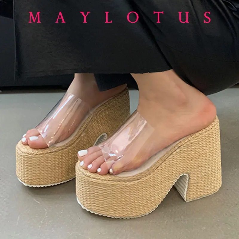 

Size 34-42 Large Slippers for Women 12cm Ultra High Heel Sandals 6cm Platform Block Heels Sandals Shoes for Women