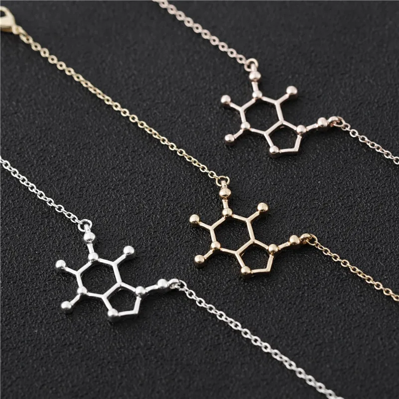 Daisy Caffeine Molecule Chain Bracelet Science Chemical Structure Hormone Coffee Dopamine Serotonin Molecular Charm for Women