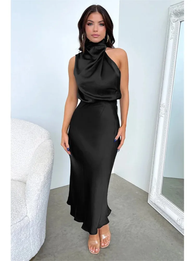 

The 2025 New Model Sleeveless High-neck Long Body-length Dress Is Fashionable Casual Figure-hugging Solid Color,and Elegant
