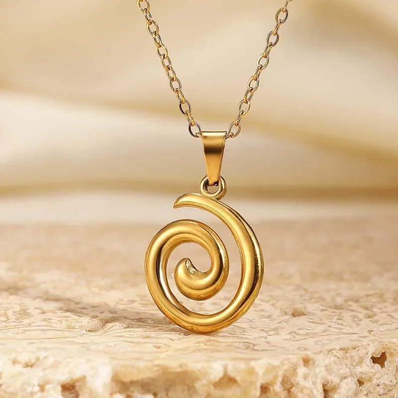 Stainless Steel Metal Hollow Vortex Spiral Pendant Necklace for Women Fashion Gold Color Clavicle Chain Necklace Jewelry
