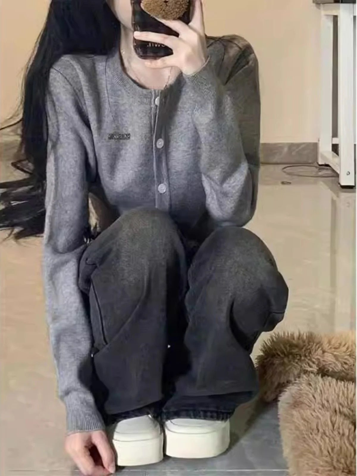 

Джинсы-карго женские потертые изношенные рваные потертые подол женские джинсовые модные гранж альтернативные панк-рок готические эмо субкультура