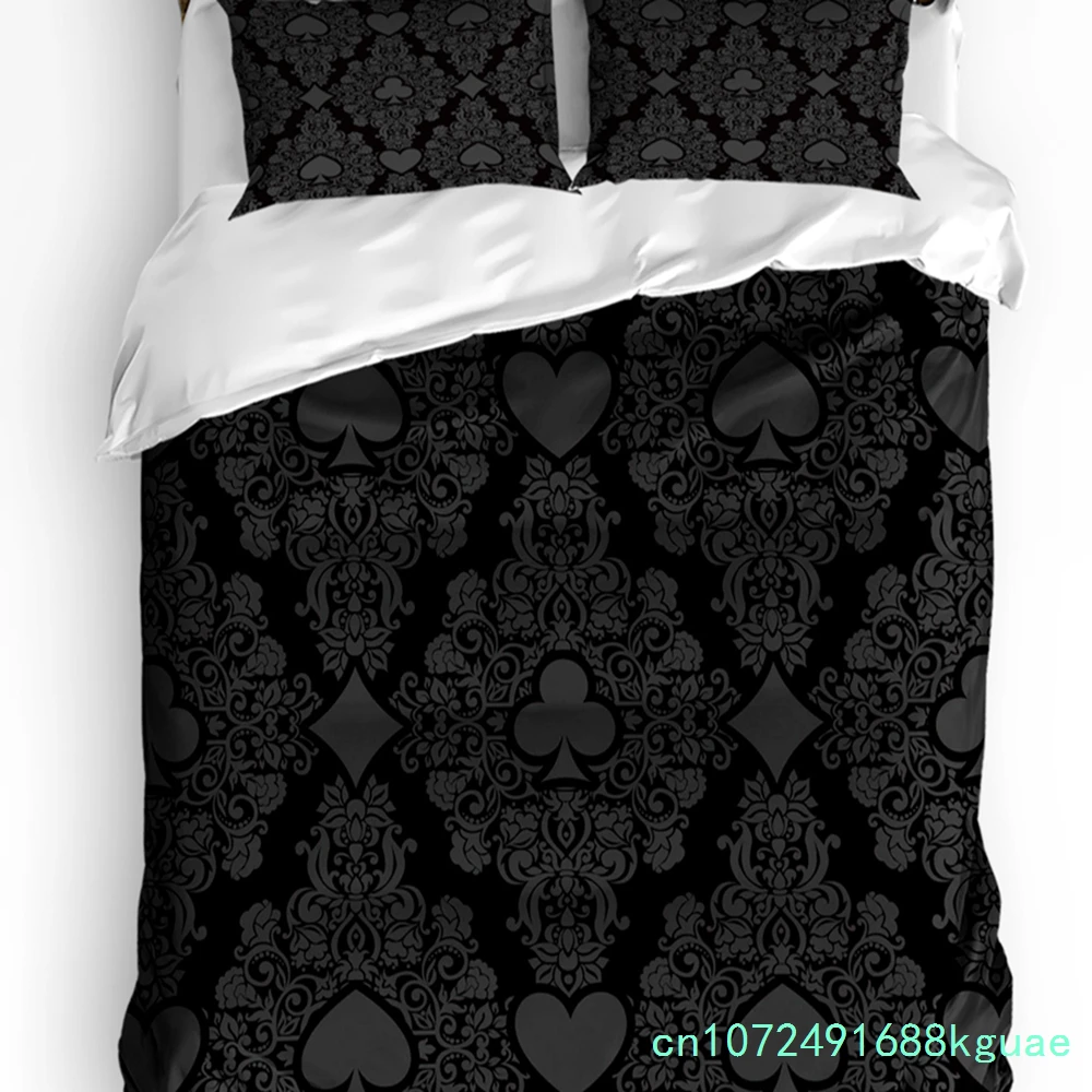 Black Playing Card Hearts Heart 3pcs Bedding Set For Bedroom Double Bed Home Textile Duvet Cover Quilt Cover Pillowcase