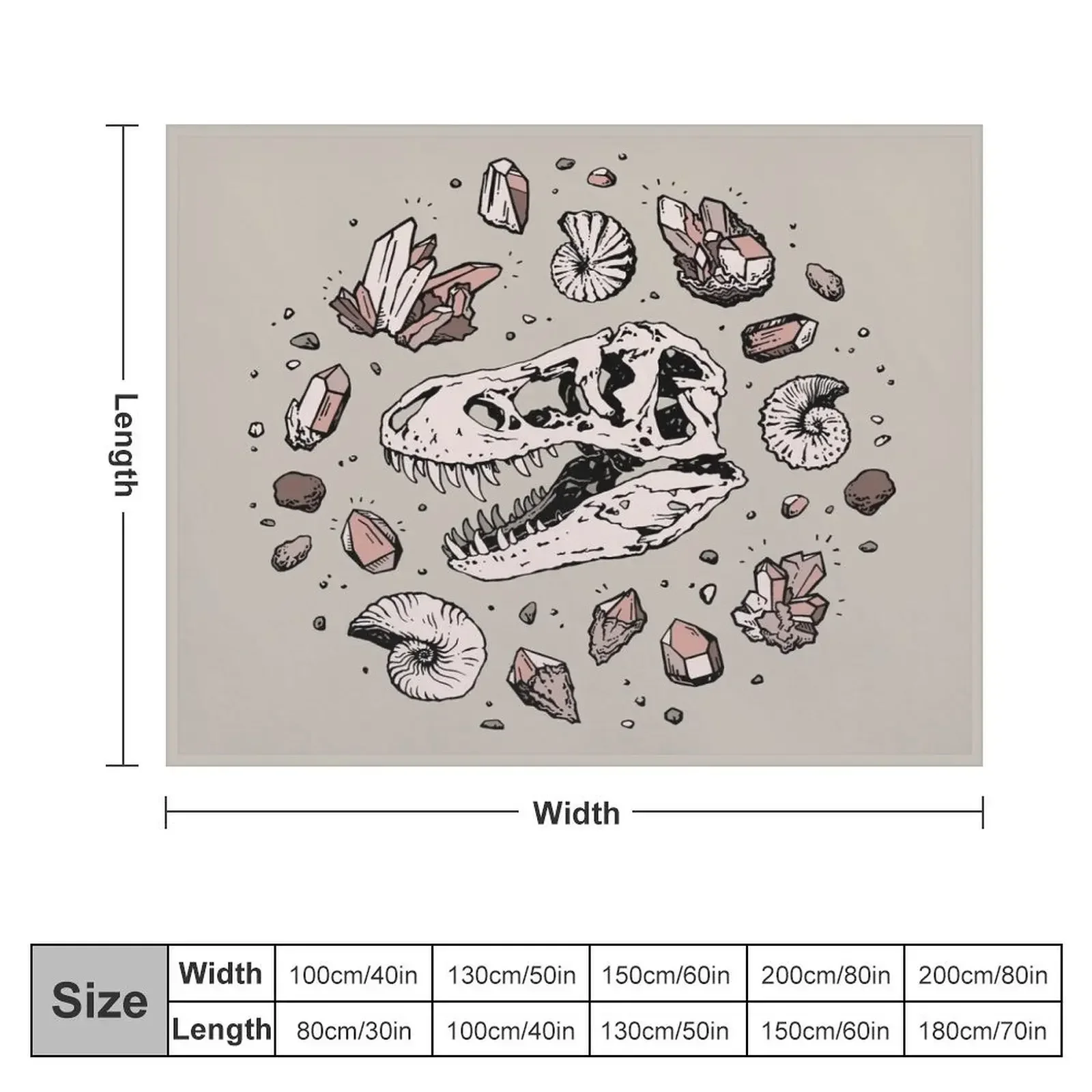 Geo-rex Vortex | Rose Quartz | Dinosaur Skull Fossil Art Throw Blanket Quilt Winter beds Baby Blankets