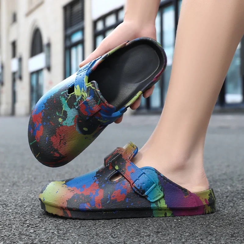 Men Women Graffiti Splash Paint Clogs EVA Closed Toe Slide Sandals Lightweight Waterproof Slip on Mules Outdoor Indoor view 5