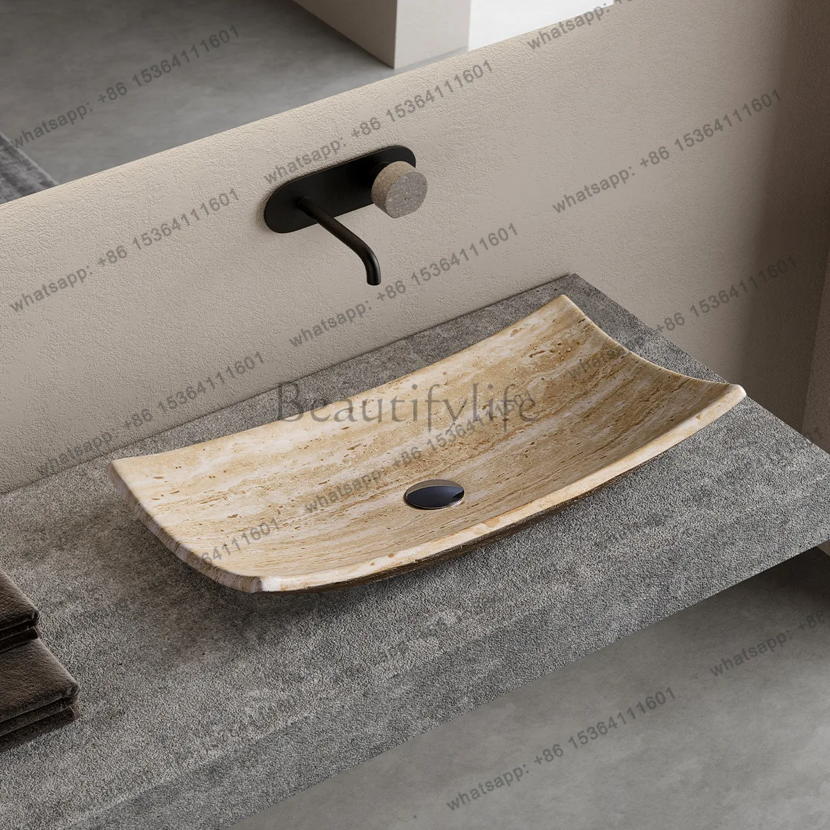 Simple personality art artificial stone travertine basin household table outdoor balcony B & B wash basin