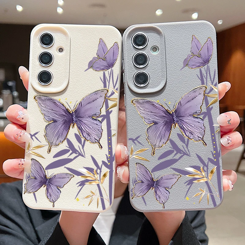 Purple Butterfly Patterned Phone Case For Samsung Galaxy A17 A56 A55 A36 A16 A15 5G A26 A35 A25 A54 A14 A34 Soft Silicone Cover