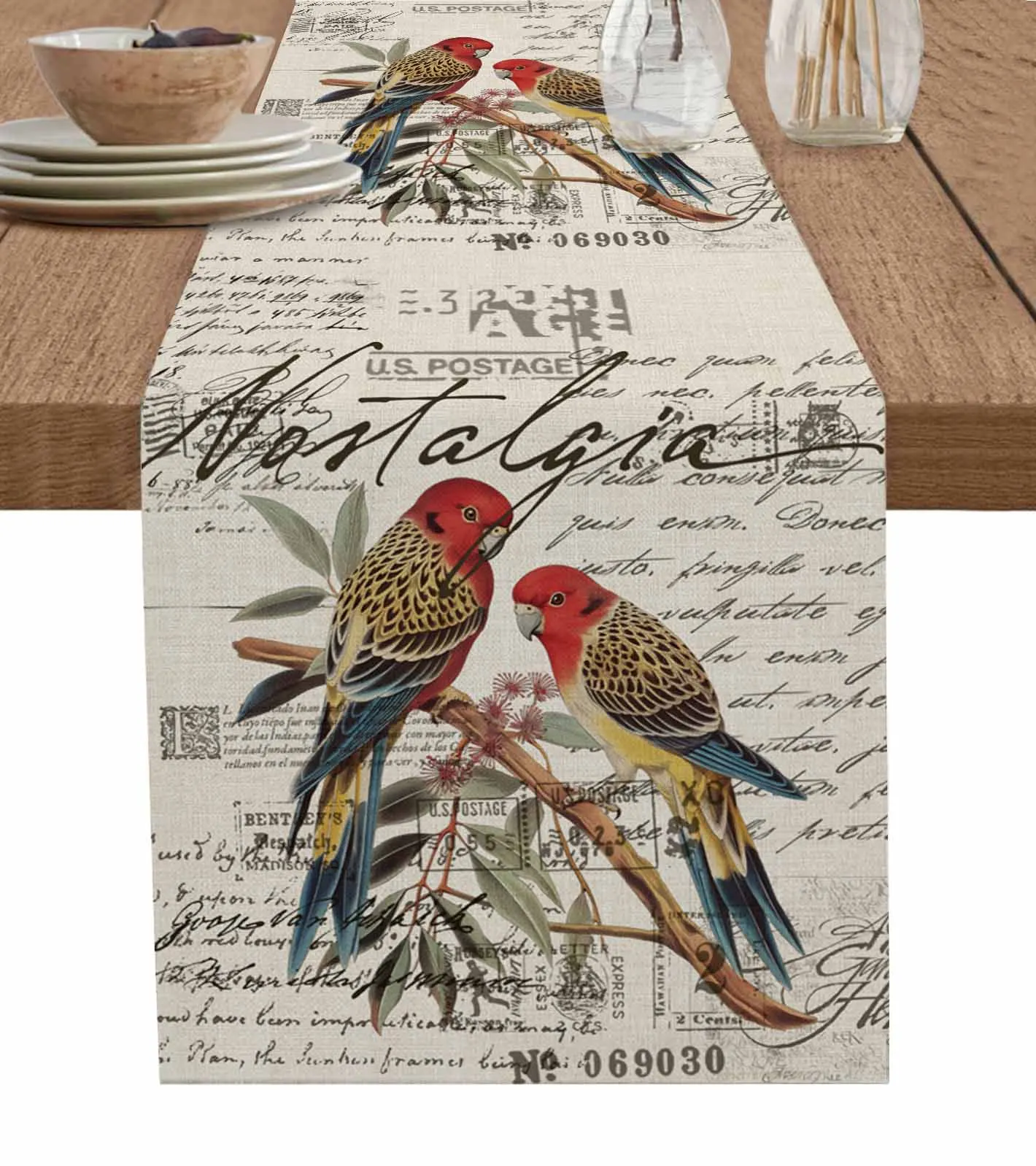 Retro Illustration Bird Envelope Postmark Tablecloth Wedding Decor Party Table Runners Kitchen Dining Table Cover Tablemats