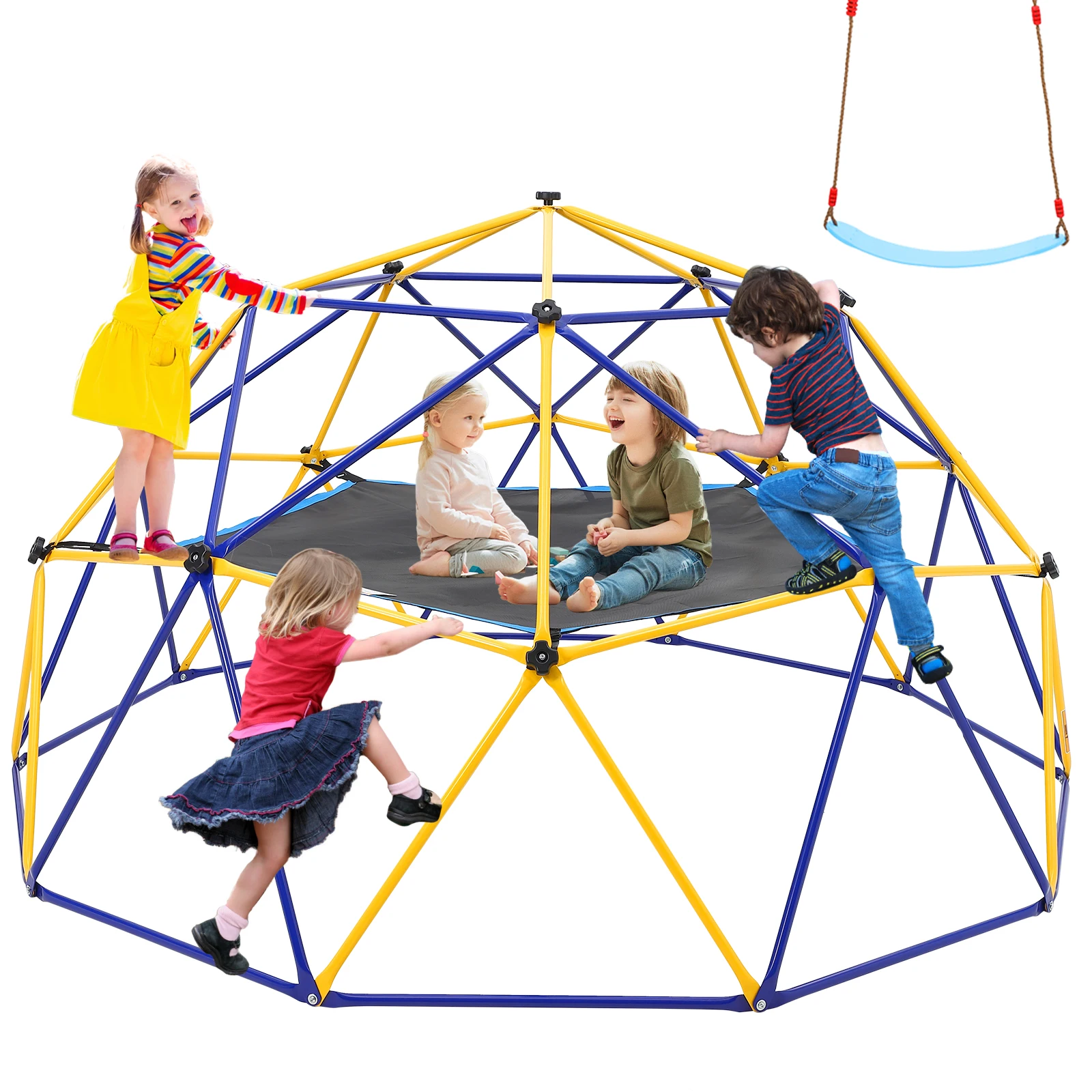 Climbing Dome, 10FT Outdoor Jungle Gym with Hammock and Swing, Supports 1000lbs Outdoor Climbing Toys for Kids Ages 4-8