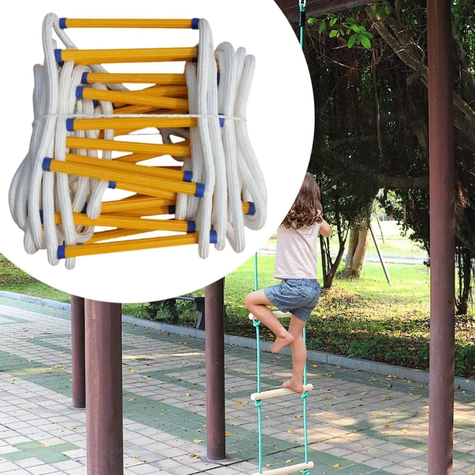 

16ft Emergency Fire Escape Ladder with Hooks Multifunctional Flame Resistant 5M Portable Rope Ladder for Outdoor Engineering