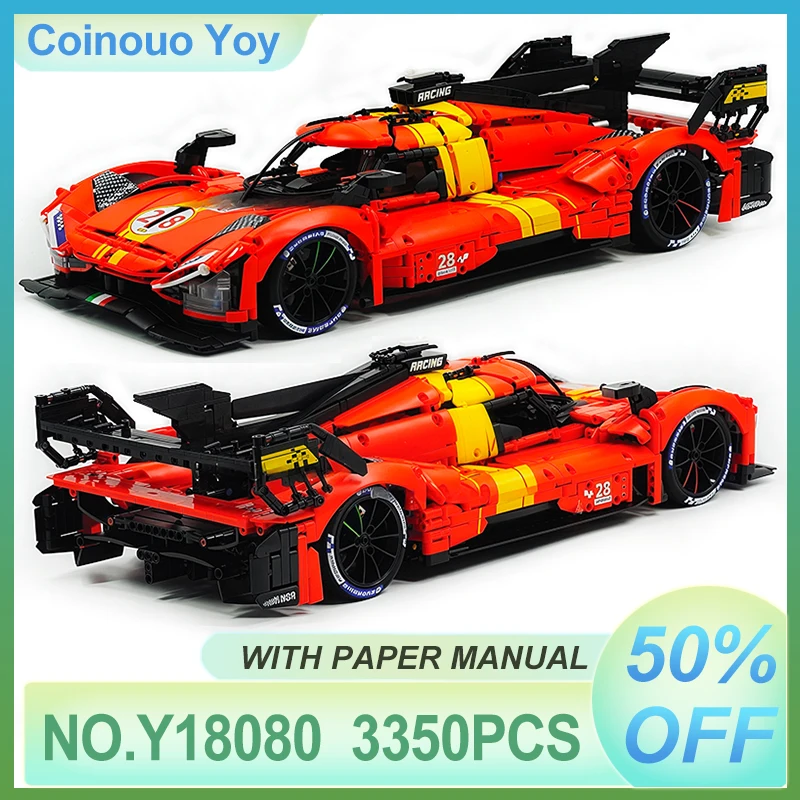 Desk Decor MOC Y18080 Technical RC 499P Speed Sports Cool Car 1:8 Building Block Model Racing Brick Puzzle DIY Toy Brithday Gift