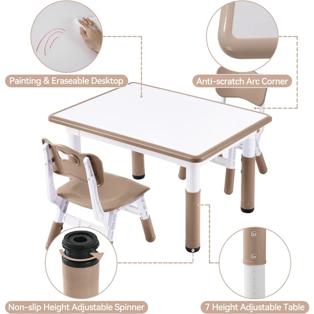 Juego de mesa y sillas para niños, juego de mesa y silla para niños pequeños, altura ajustable, escritorio de Graffiti, 31,5 ''L x 23,6'' W